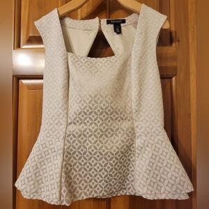White House Black Market Cream Geometric Peplum Sleeveless Top